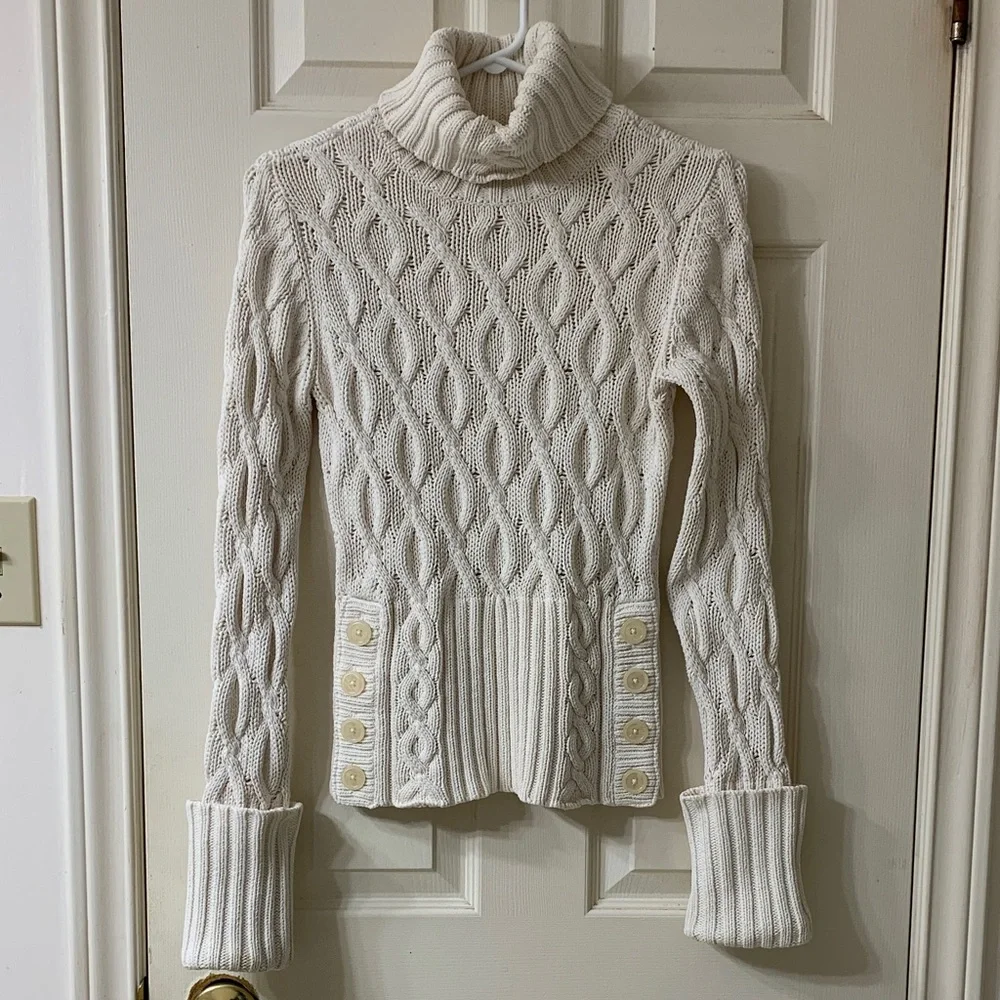 Tommy Hilfiger, US S, Ivory Long Sleeve Cable Knit Turtleneck Sweater - Picture 1 of 9